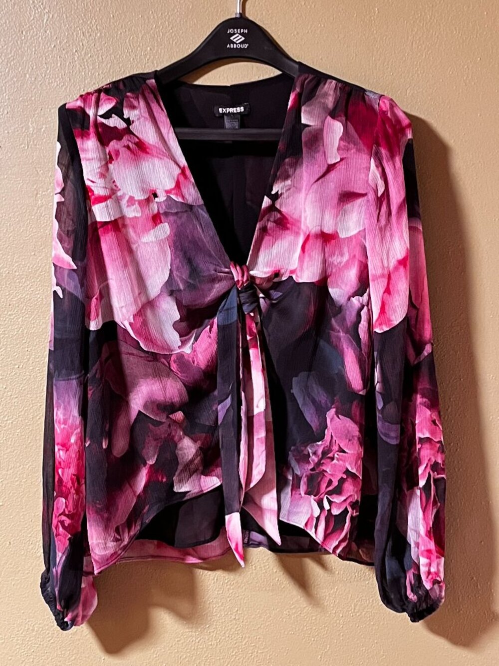 Express Floral Tie Front Sheer Blouse Women's Large